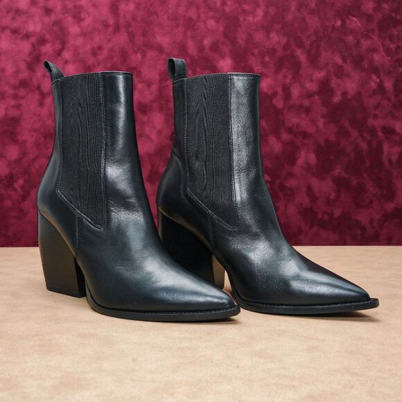 AllSaints Women Ria Black Leather Western Chelsea Pointy Boots sz 9US EUR39